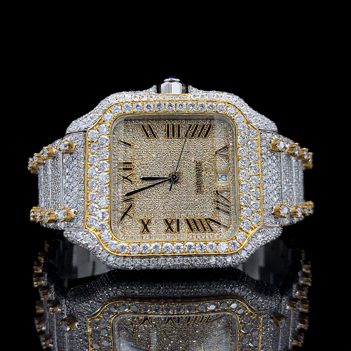 Iced Out Stainless Steel VVS Moissanite Diamond Bust Down Watch