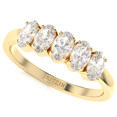 1.30 CTW Oval Cut White Moissanite 14k Yellow Gold 5 Stone Wedding Band For Her