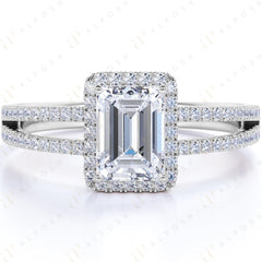 1.30 TCW Emerald Cut Split Shank 10K Moissanite Ring for Women