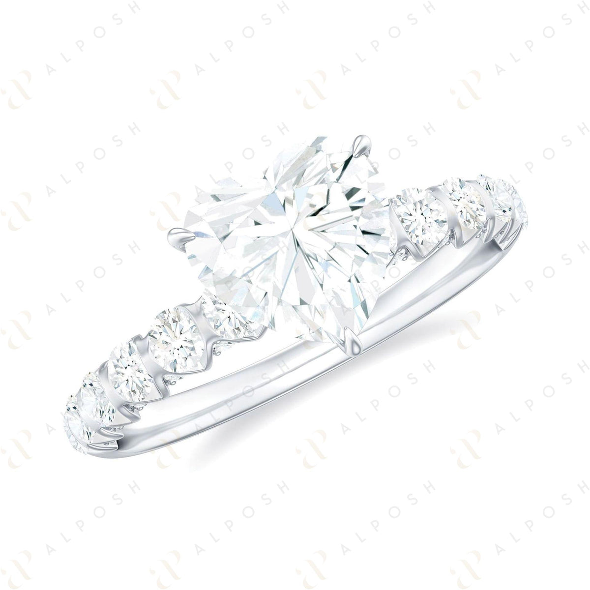 1.00 TCW Heart Cut Solitaire With Accents 10K Moissanite Ring for Women