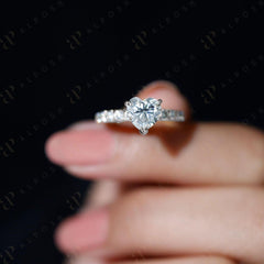 1.00 TCW Heart Cut Solitaire With Accents 10K Moissanite Ring for Women