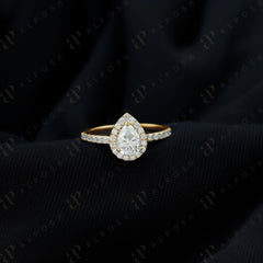 0.70 TCW Pear Cut Halo 10K Moissanite Ring for Women