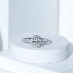 0.85 TCW Oval Cut Halo 10K Moissanite Ring for Women