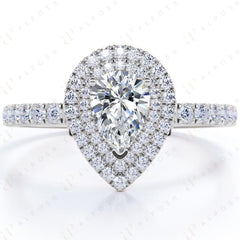 0.70 TCW Pear Cut Double Halo 10K Moissanite Ring for Women
