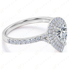 0.70 TCW Pear Cut Double Halo 10K Moissanite Ring for Women