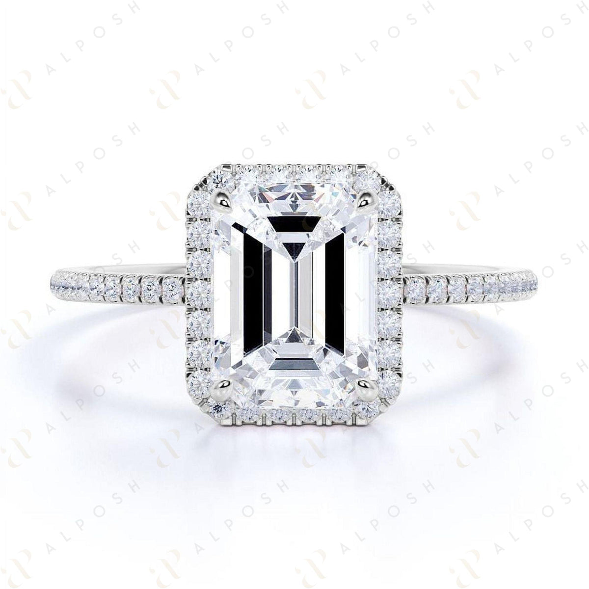 1.80 TCW Emerald Cut Halo 10K Moissanite Ring for Women