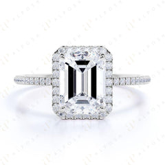 1.80 TCW Emerald Cut Halo 10K Moissanite Ring for Women