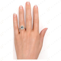 1.80 TCW Emerald Cut Halo 10K Moissanite Ring for Women