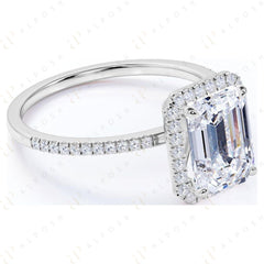 1.80 TCW Emerald Cut Halo 10K Moissanite Ring for Women