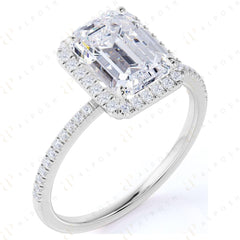 1.80 TCW Emerald Cut Halo 10K Moissanite Ring for Women