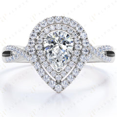 0.85 TCW Pear Cut Double Halo 10K Moissanite Ring for Women