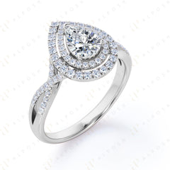 0.85 TCW Pear Cut Double Halo 10K Moissanite Ring for Women