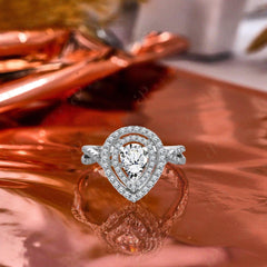 0.85 TCW Pear Cut Double Halo 10K Moissanite Ring for Women
