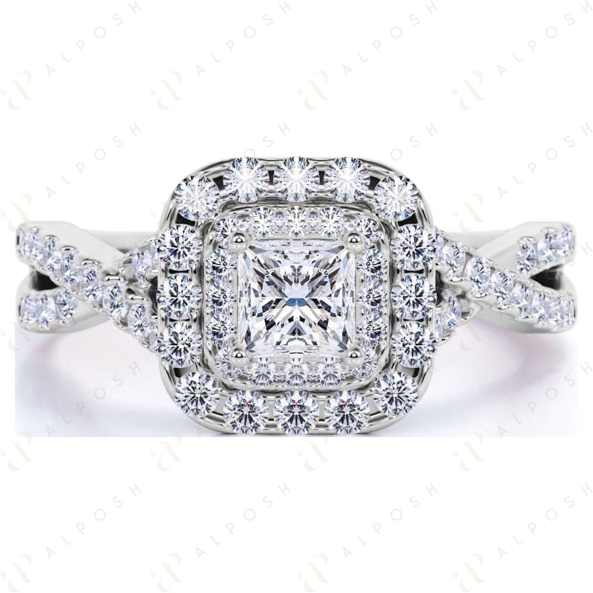 0.90 TCW Princess Cut Twisted 10K Moissanite Ring for Women