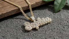Three-Step Custom Letter Pendant – Baguette & Round Moissanite Diamonds by Alposh