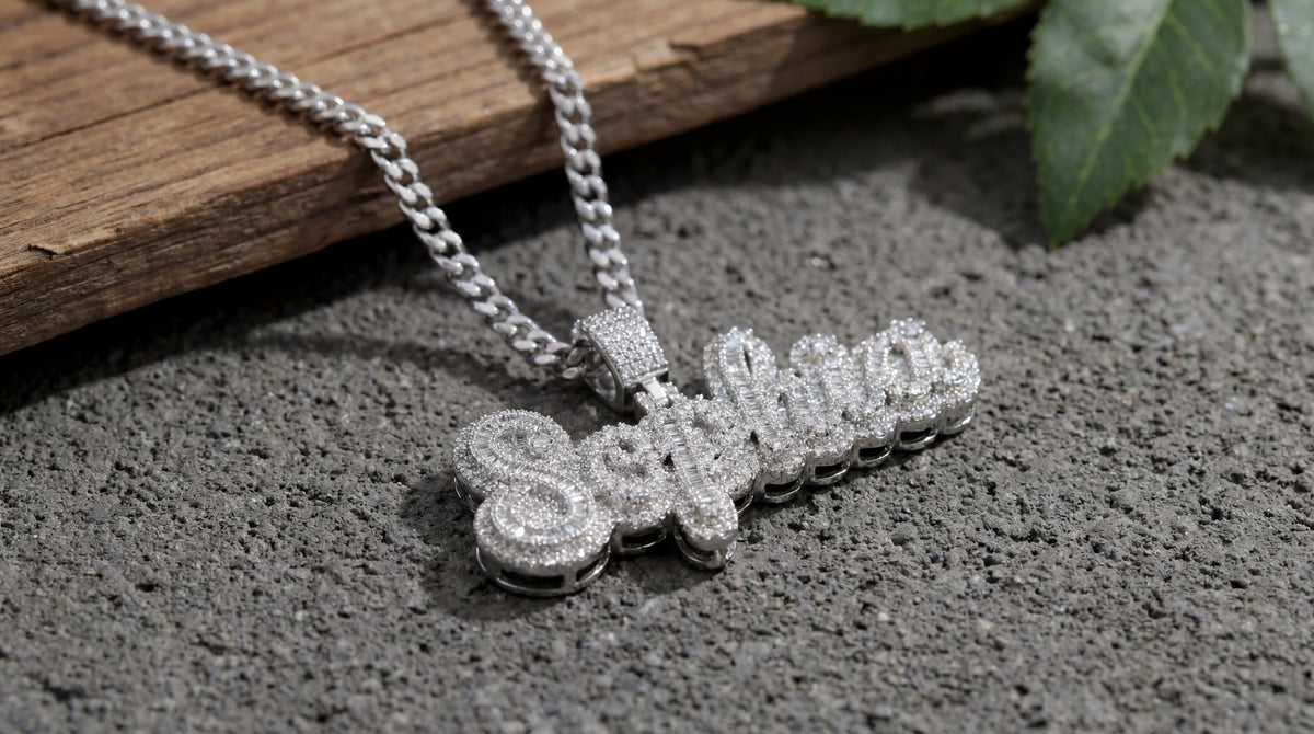 Three-Step Custom Letter Pendant – Baguette & Round Moissanite Diamonds by Alposh