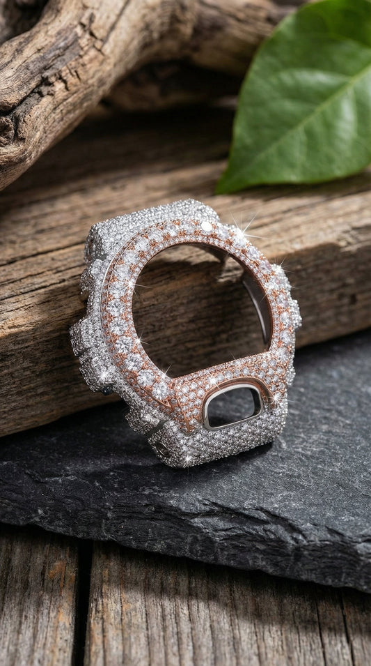 Luxury Two-Tone Fully Iced-Out G-Shock Bezel – VVS Moissanite Diamonds